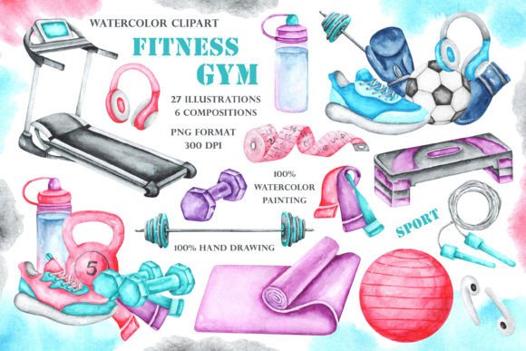 Download Gym, Fitness, Sport Watercolor Clipart. - Gym Collection