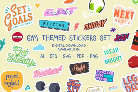 Download Gym Themed Digital Planner Stickers Set - Gym Collection